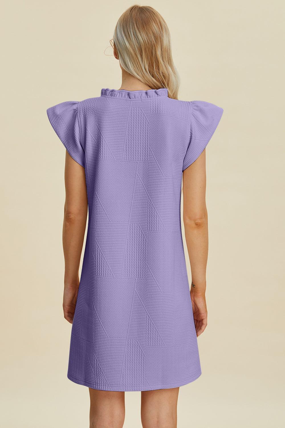 Double Take Full Size Ruffled V-Neck Cap Sleeve Dress - ClubOn