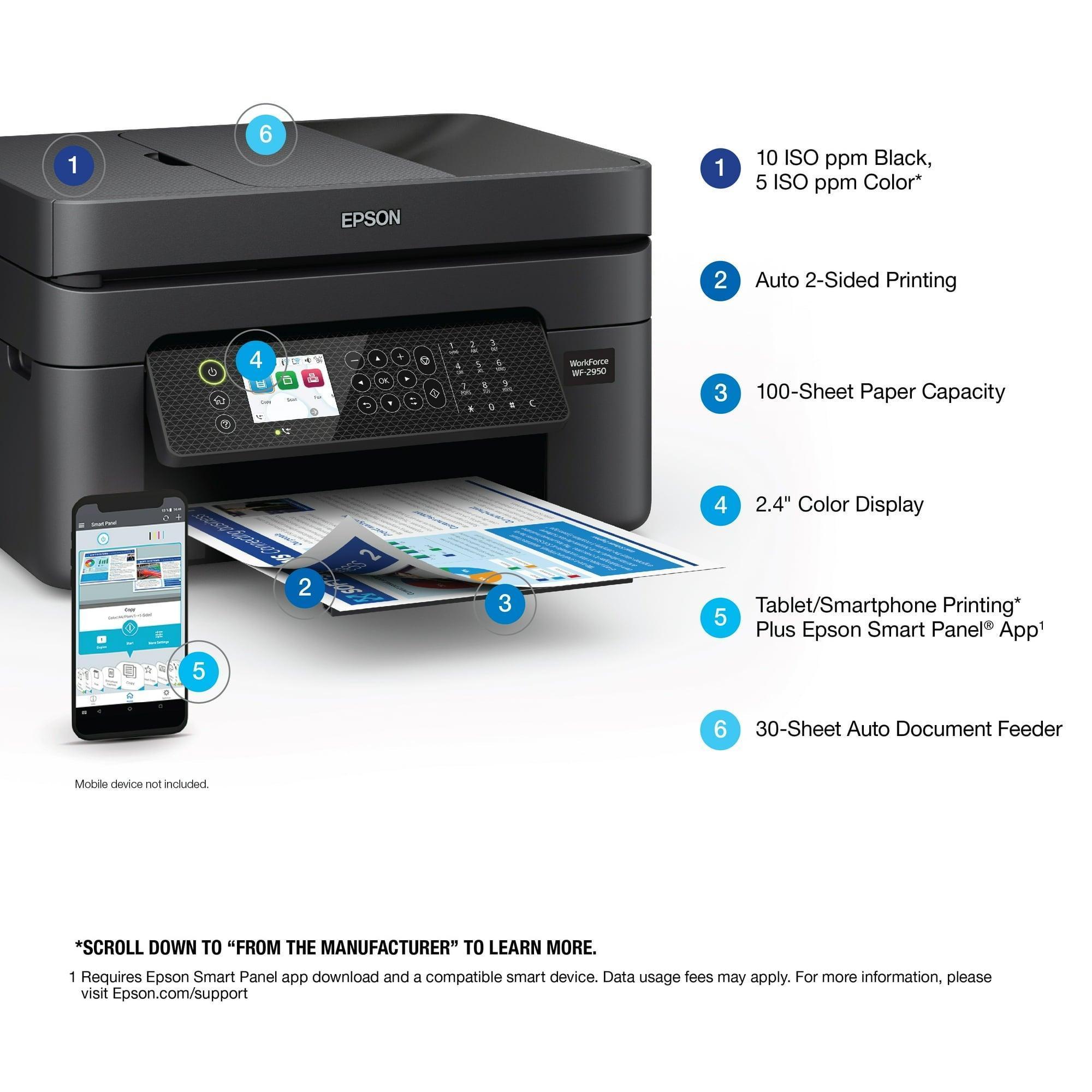 Epson WorkForce WF-2950 All-in-One Wireless Color Printer – Scanner, Copier, Fax - ClubOn