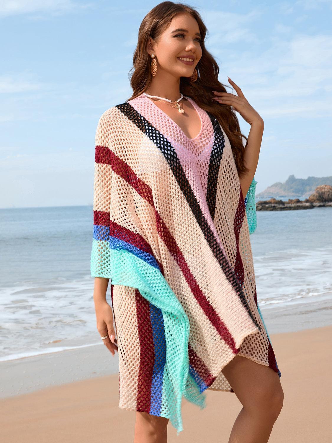 Openwork Color Block Plunge Cover-Up - ClubOn