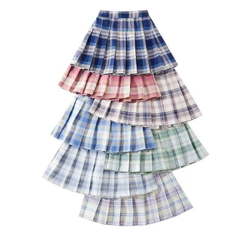 Girls High-Waist Plaid Pleated Skirt – A-Line School Uniform - ClubOn