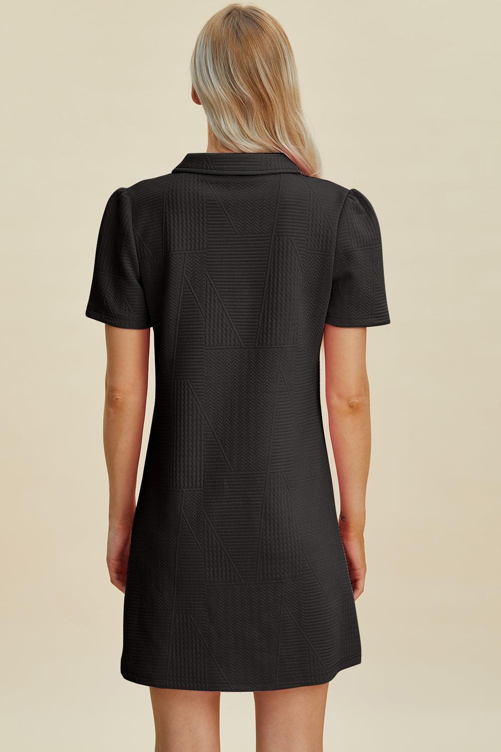 Double Take Full Size Texture Short Sleeve Dress - ClubOn