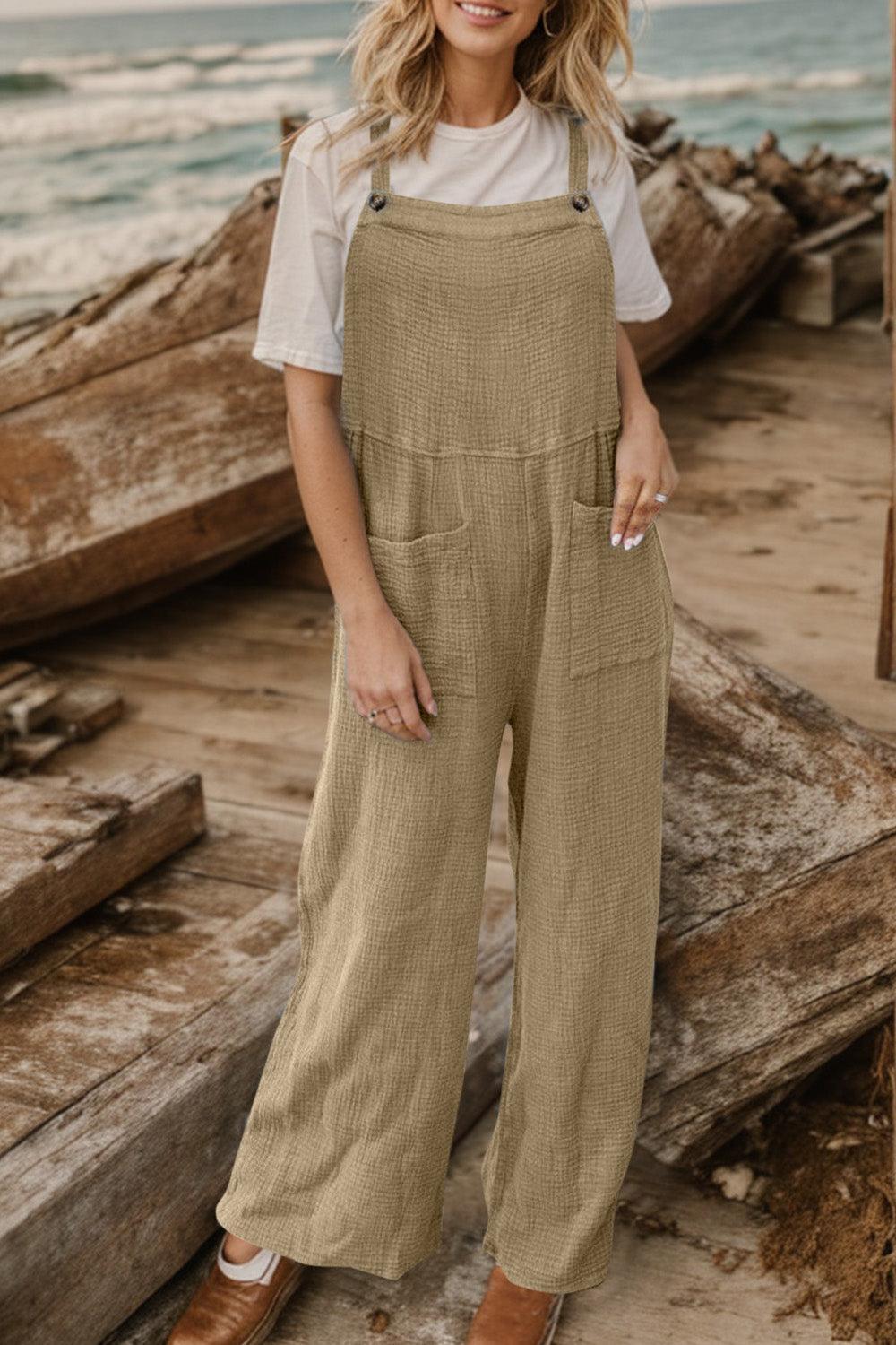 Full Size Wide Leg Front Pocket Jumpsuit - ClubOn