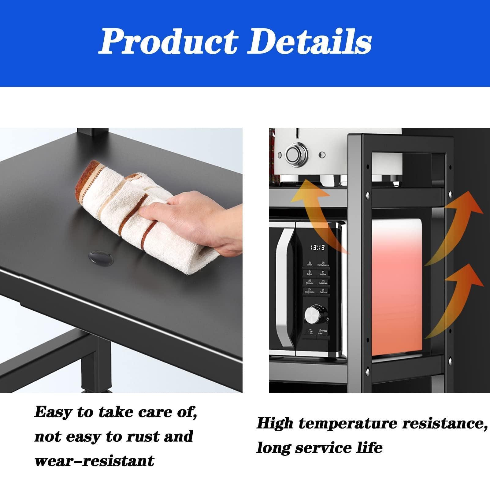 Copedvic 3-Tier Kitchen Baker's Rack, Extendable Microwave Oven Stand, Storage Shelf with S-Hooks, Black - ClubOn