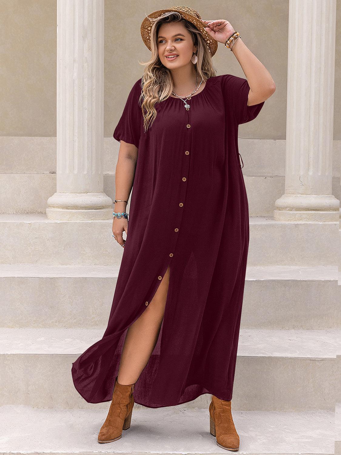 Plus Size Round Neck Half Sleeve Dress - ClubOn