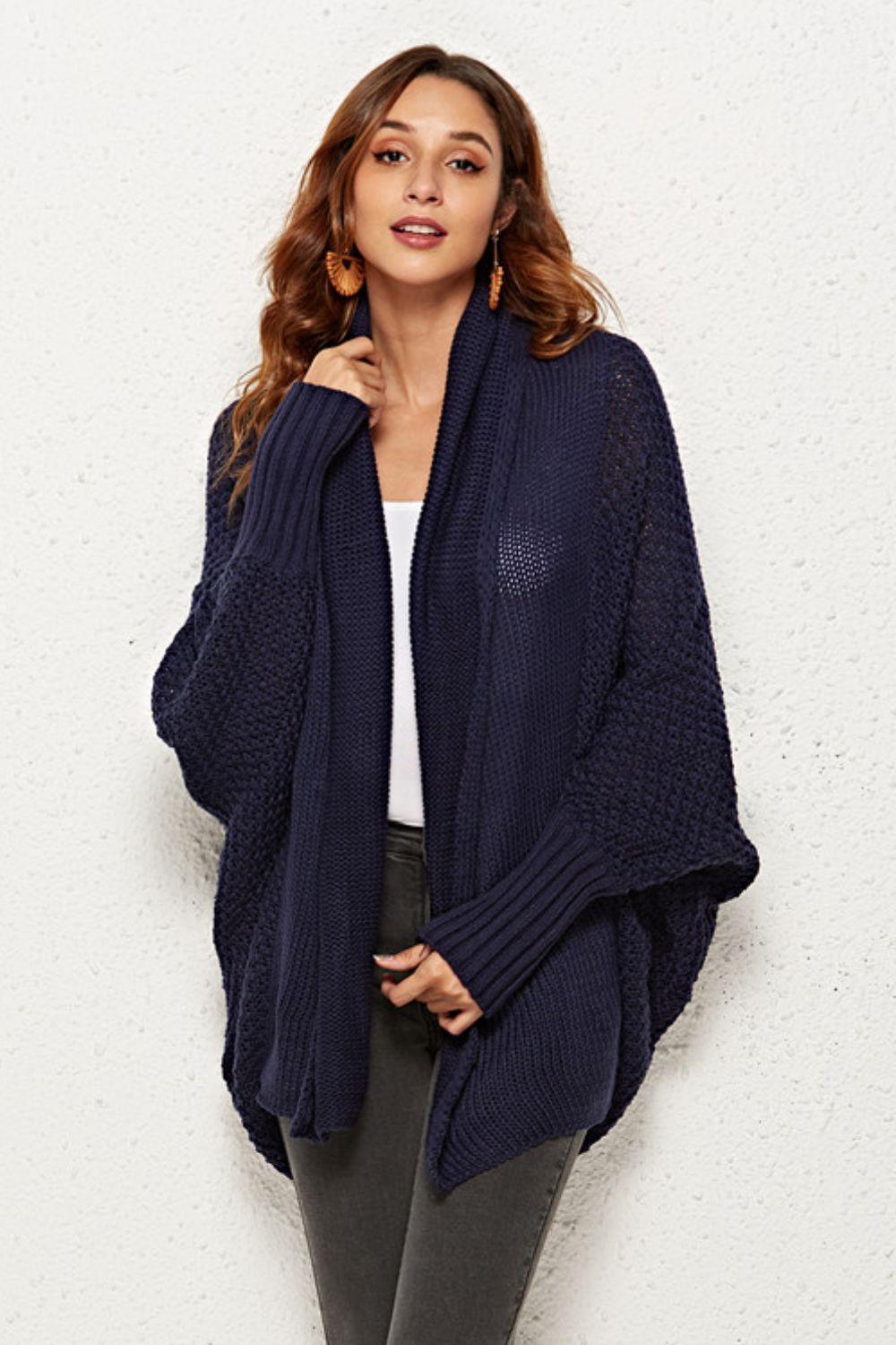 Angel Wings Open Front Dolman Sleeve Longline Cardigan - ClubOn
