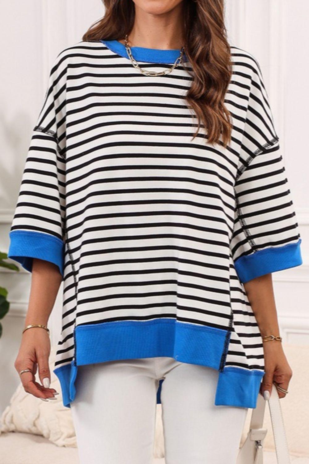 Striped Round Neck Half Sleeve T-Shirt - ClubOn