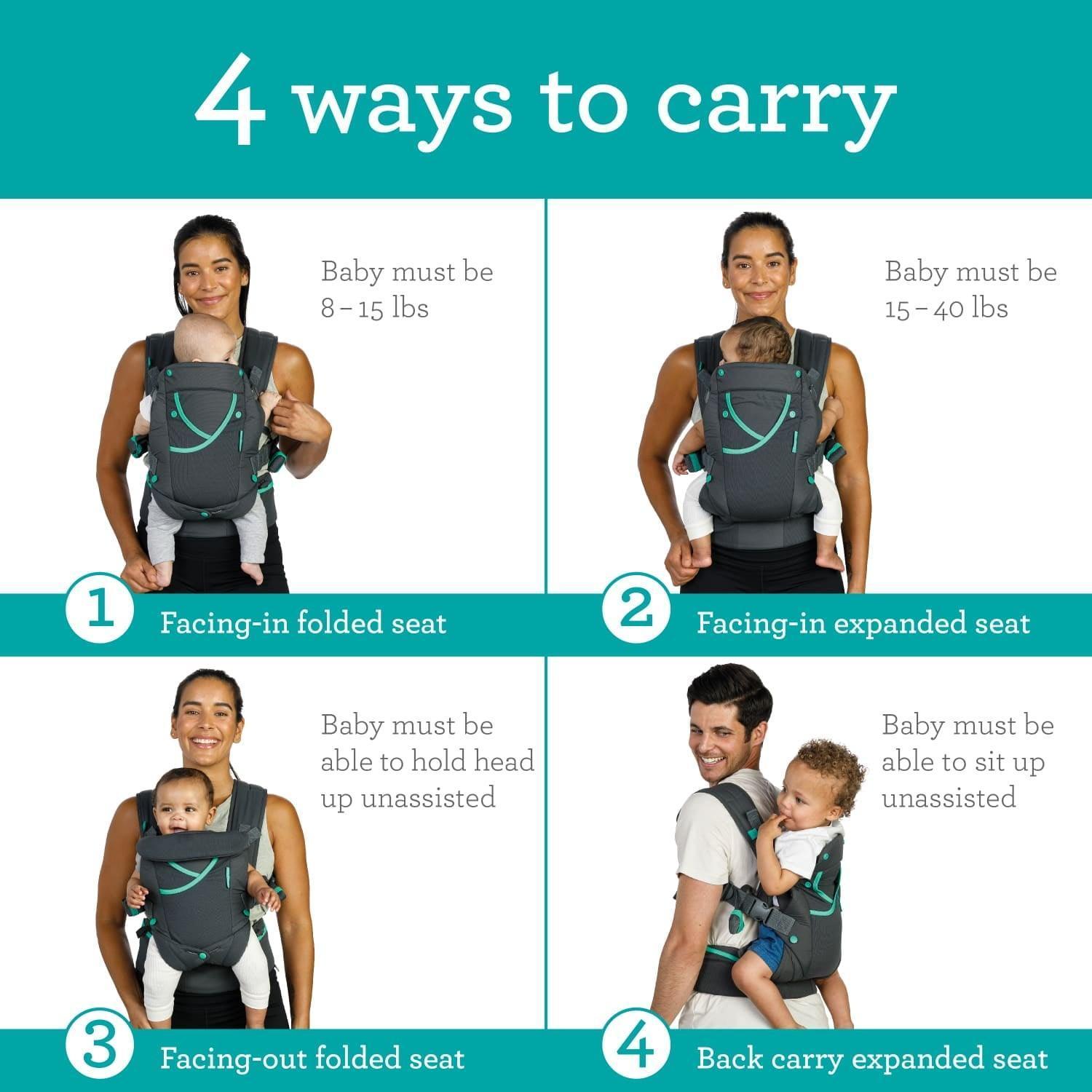 Infantino Carry On Active Multi-Pocket Baby Carrier, 4-Positions, 8-40lbs, Gray - ClubOn