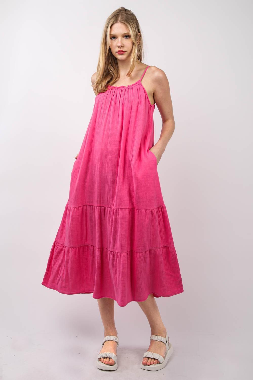 VERY J Ruffled A-Line Midi Cami Dress - ClubOn