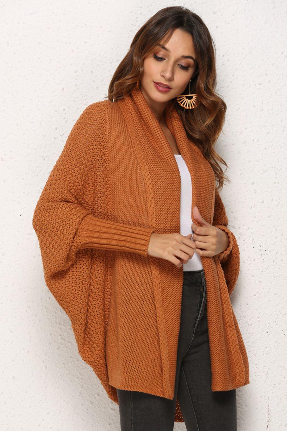 Angel Wings Open Front Dolman Sleeve Longline Cardigan - ClubOn