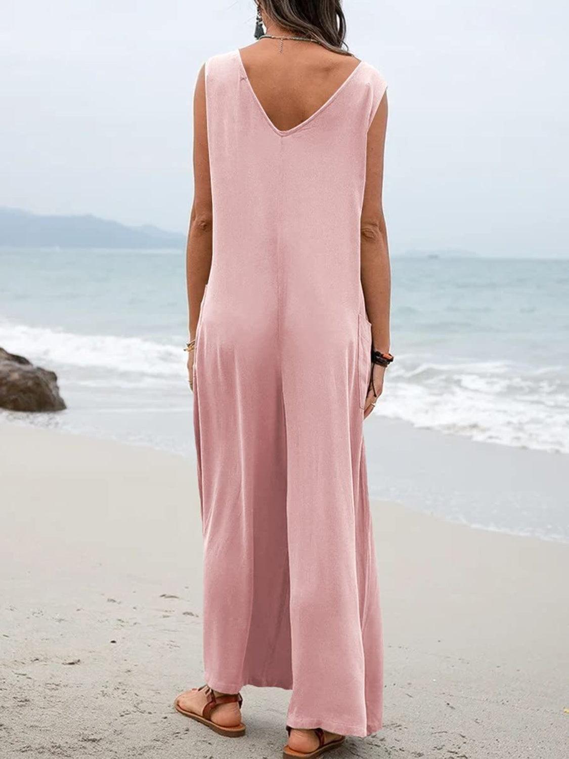 Full Size Wide Strap Jumpsuit with Pockets - ClubOn