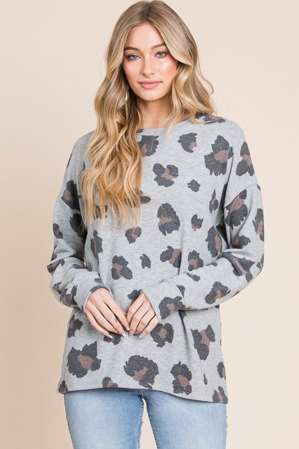 BOMBOM Leopard Drop Shoulder T-Shirt - ClubOn
