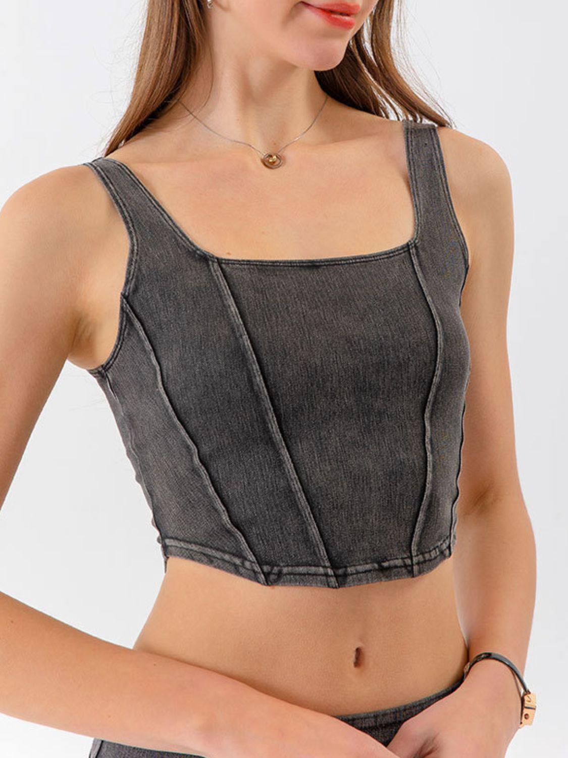 Seam Detail Cropped Denim Tank - ClubOn