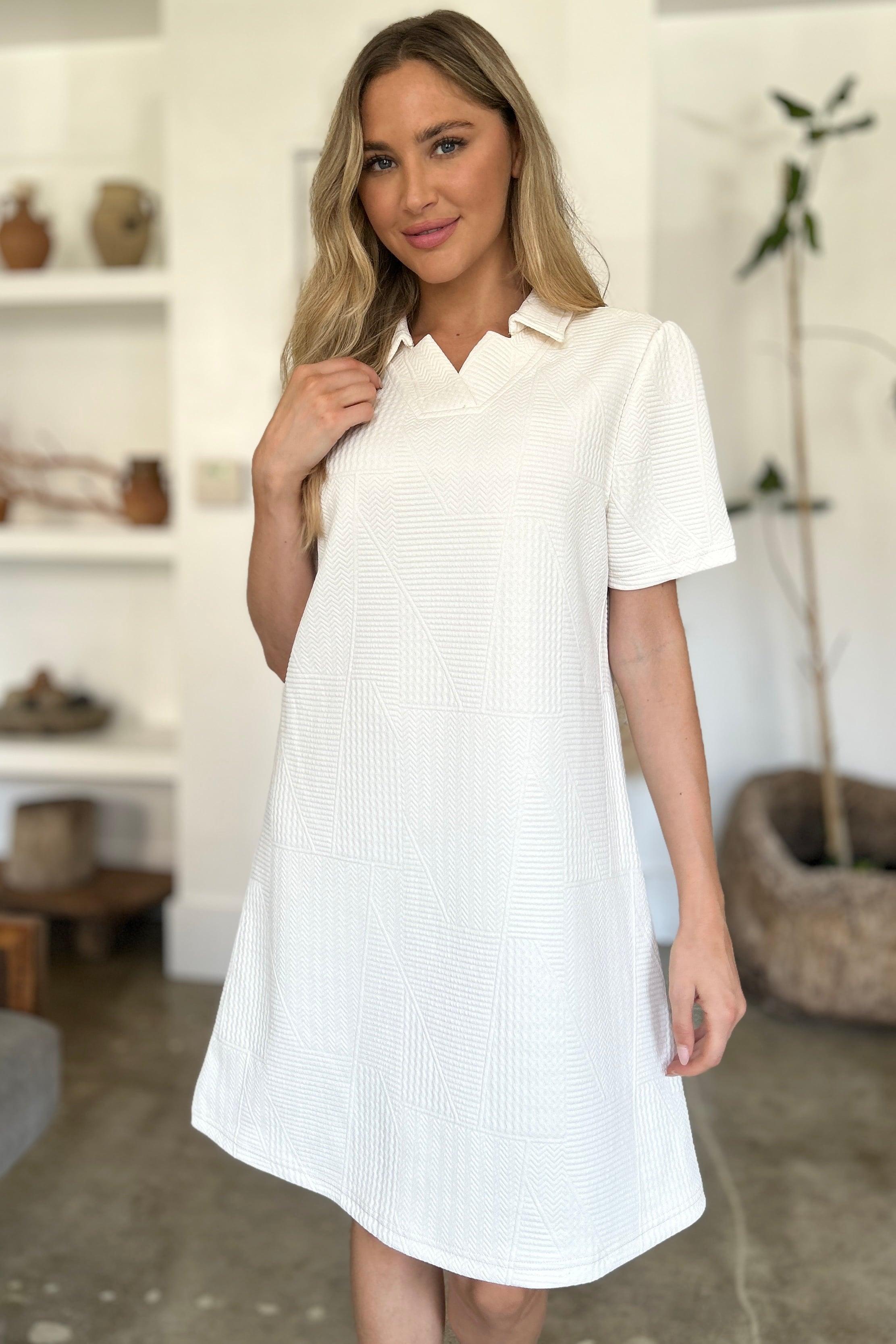 Double Take Full Size Texture Short Sleeve Dress - ClubOn