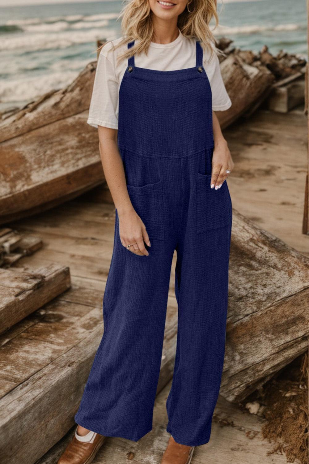 Full Size Wide Leg Front Pocket Jumpsuit - ClubOn