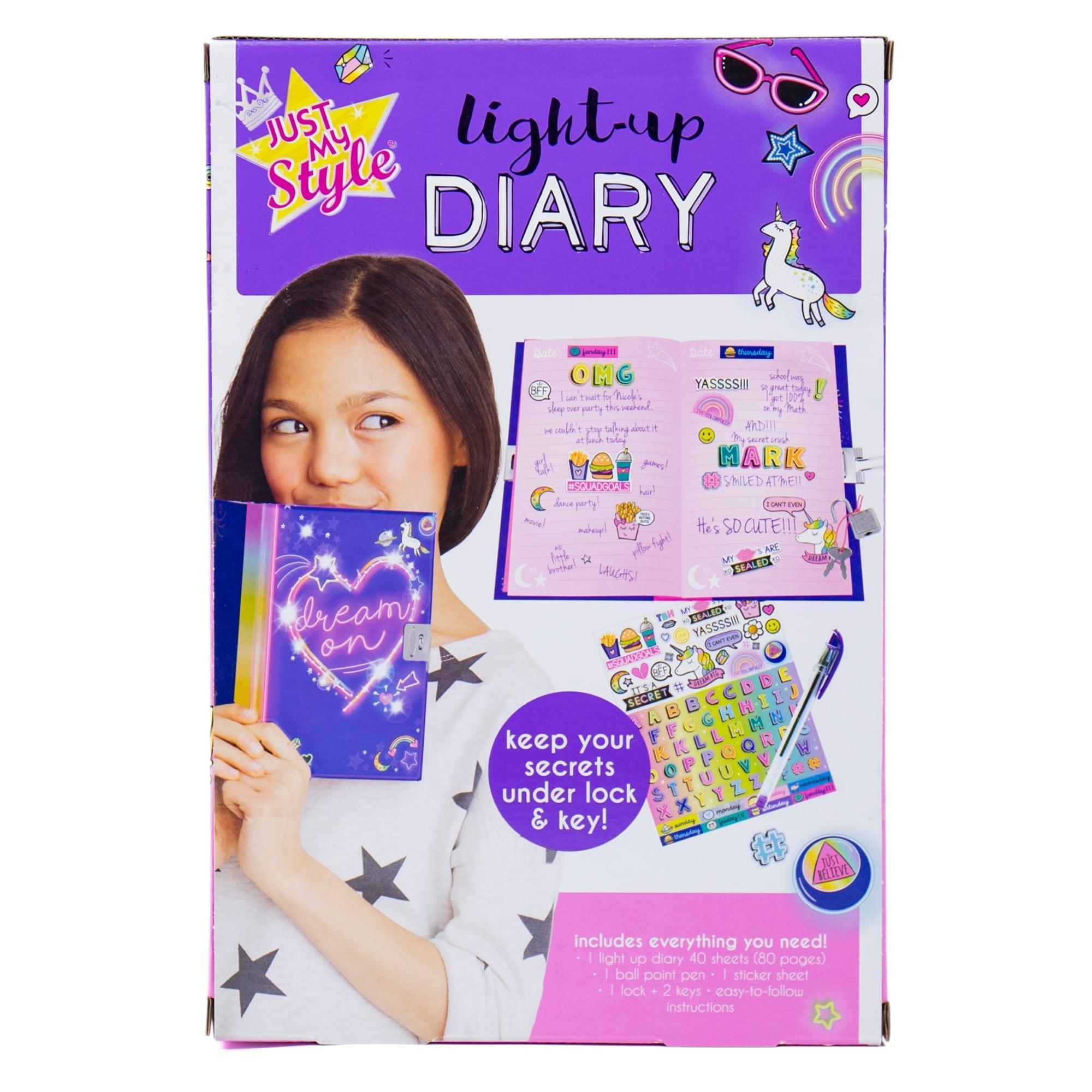 Just My Style Light Up Diary, LED-Activated Journal for Kids, Personalizable Locking Diary - ClubOn