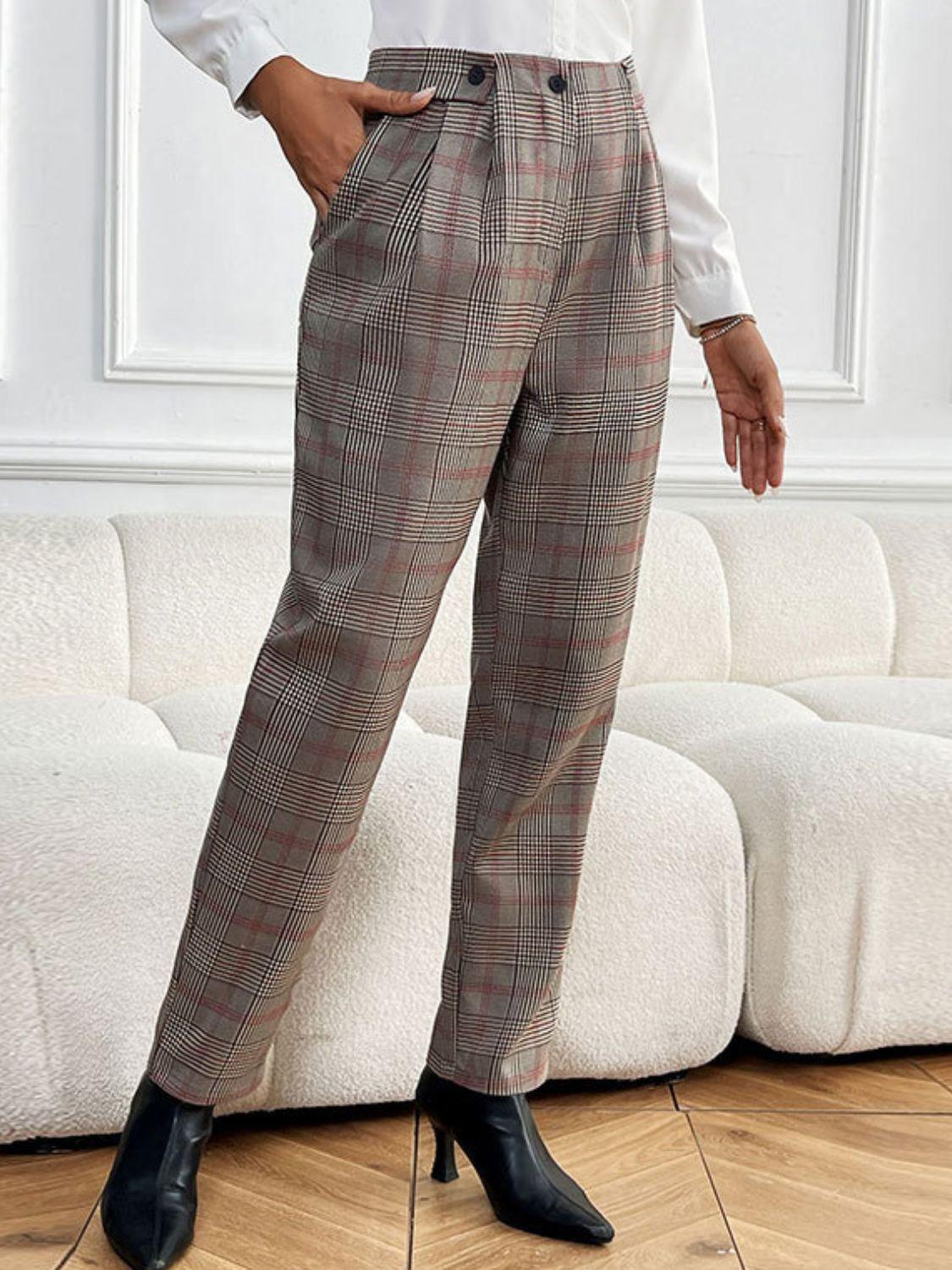Perfee Plaid Straight Pants – Stylish & Versatile - ClubOn