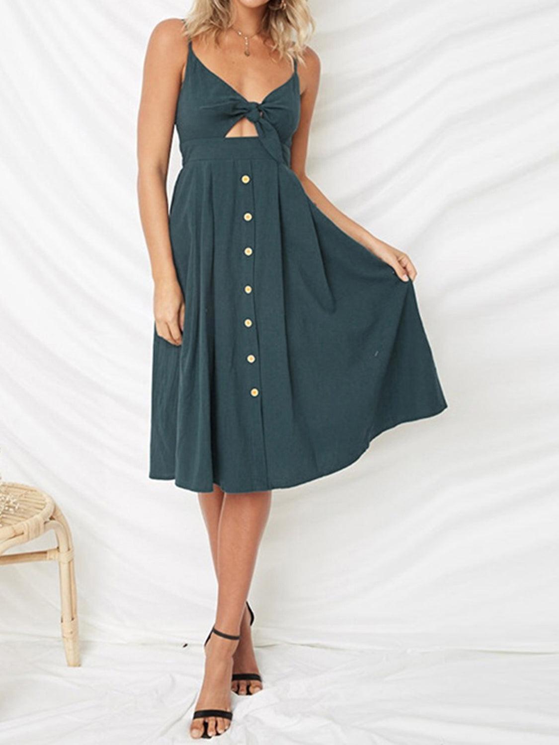 Cutout Smocked Sweetheart Neck Cami Dress - ClubOn