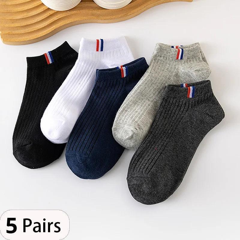 5 Pairs of Men's Thin Summer Boat Socks - Breathable, Sweat-Absorbing Casual Socks - ClubOn