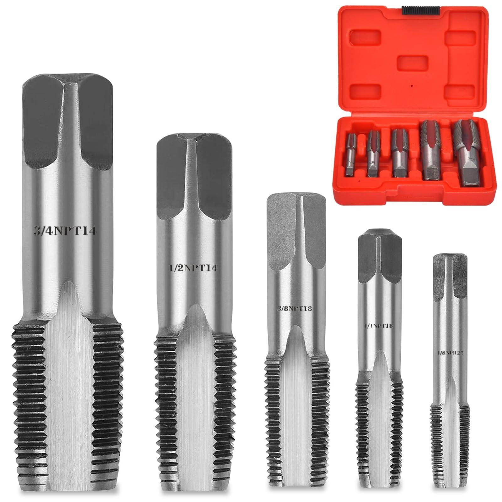 5-Piece NPT Pipe Tap Set – Precision Carbon Steel Taps for Clean Threads, Includes 3/4