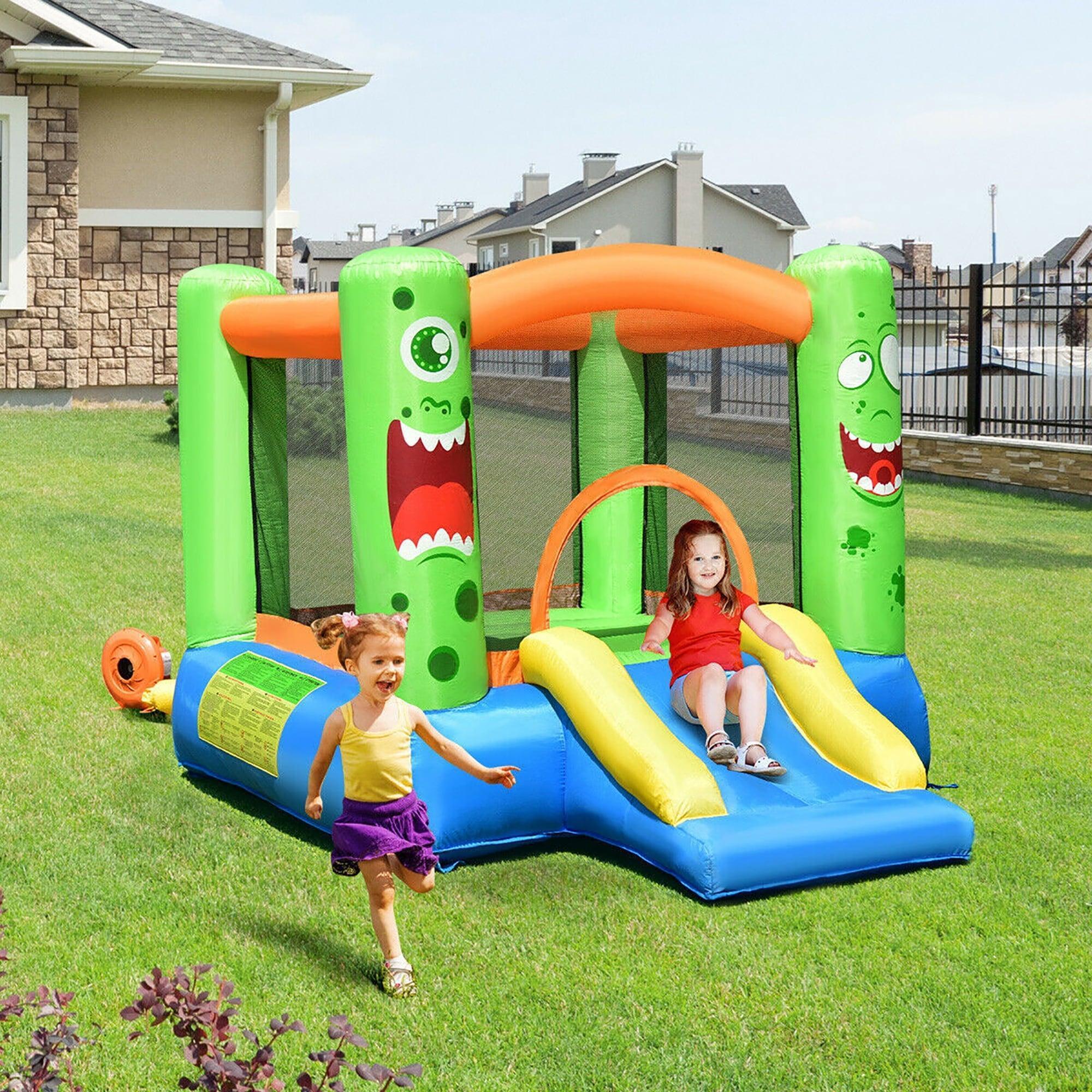 Costway Kids Inflatable Bounce House with Fun Slider – 480W Blower, Jumping Castle Game for Backyard Play - ClubOn