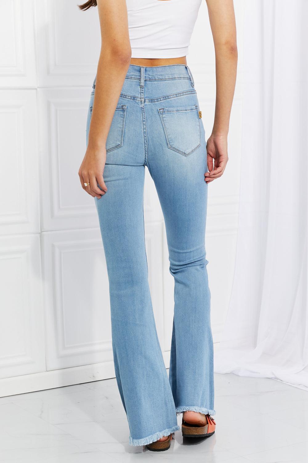 Vibrant MIU Full Size Jess Button Flare Jeans - ClubOn
