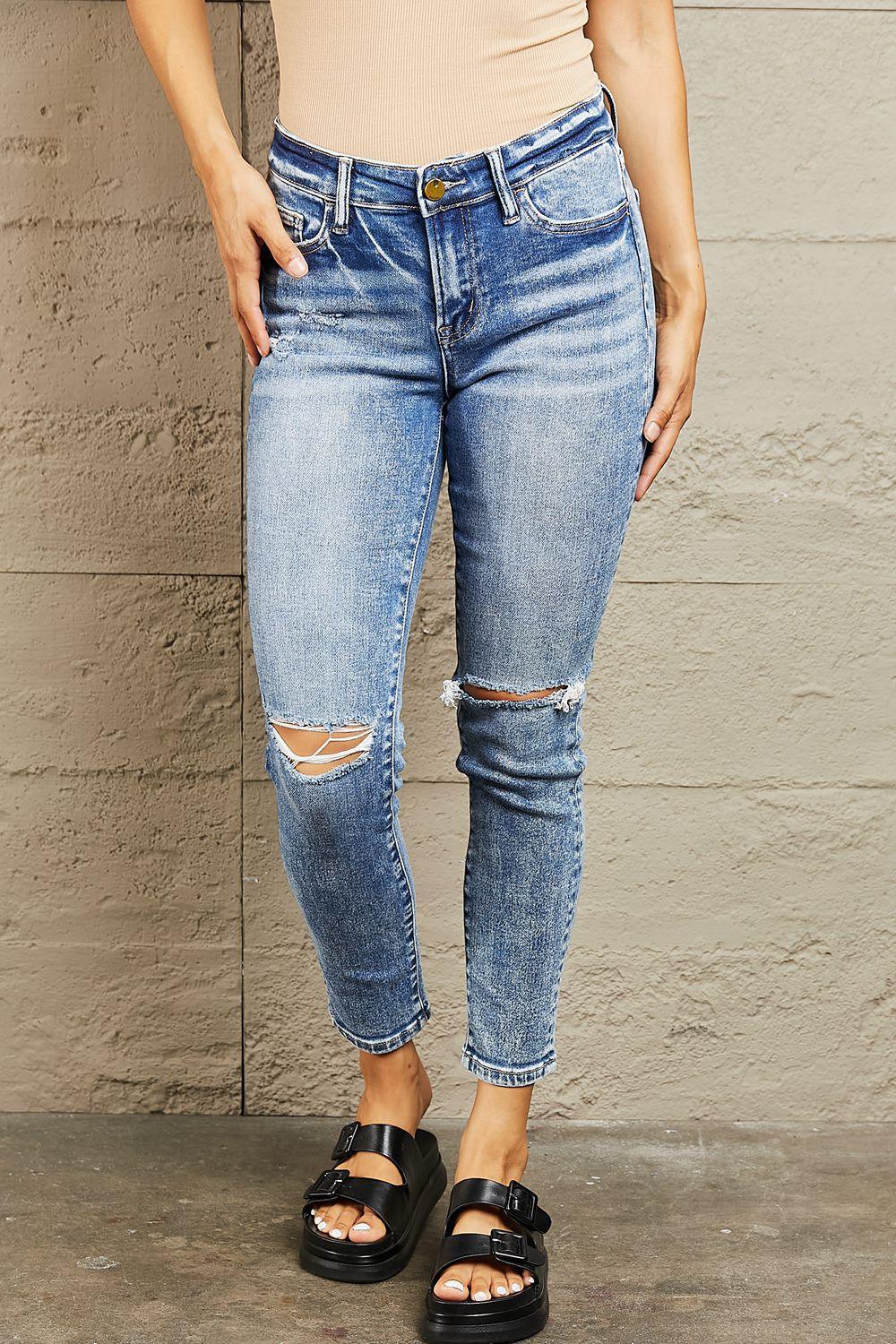 BAYEAS Mid Rise Distressed Skinny Jeans - ClubOn