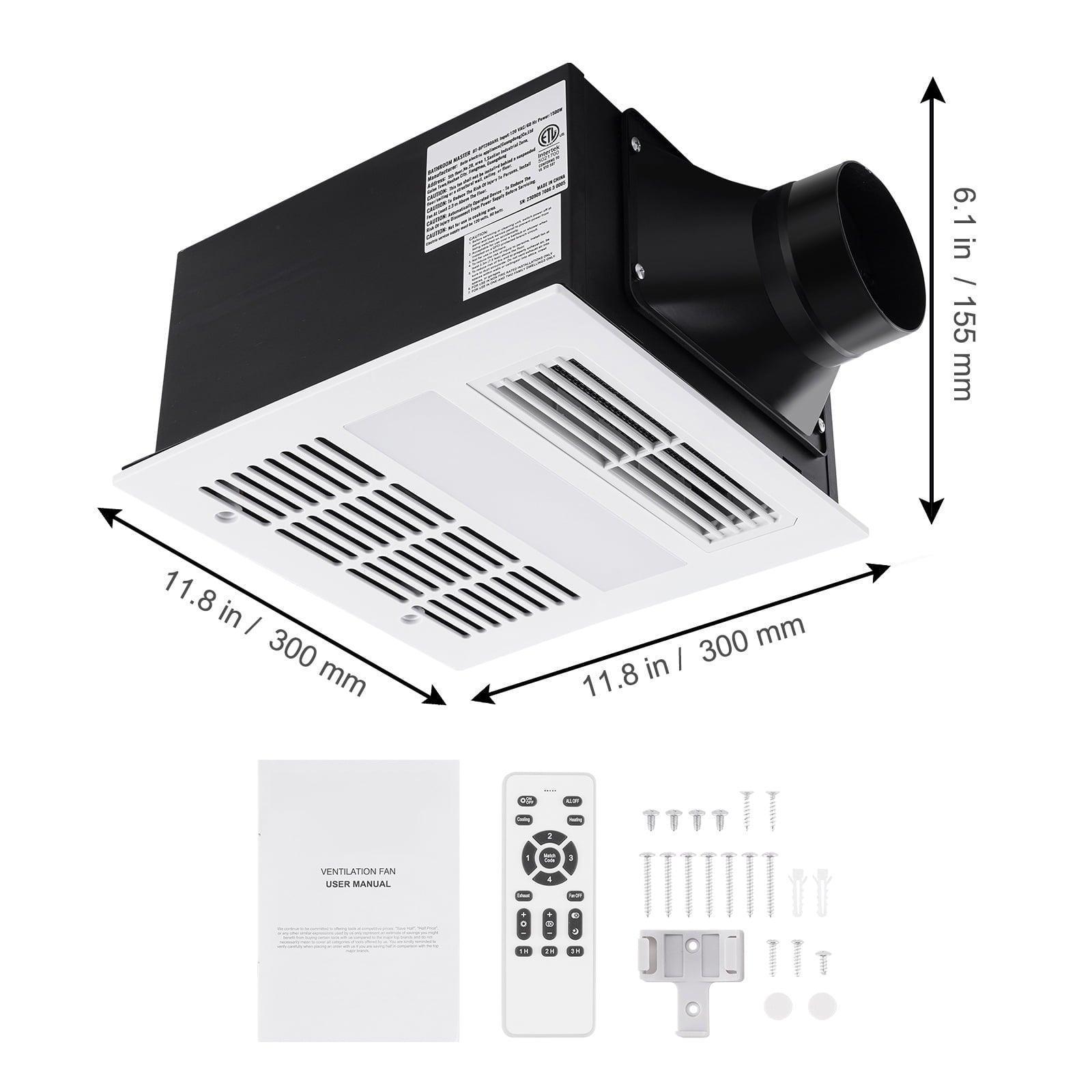 SKYSHALO Bathroom Vent Fan – 1500W Heater, 110 CFM, Quiet 1.5 Sones, Energy Efficient, Ceiling Mounted - ClubOn