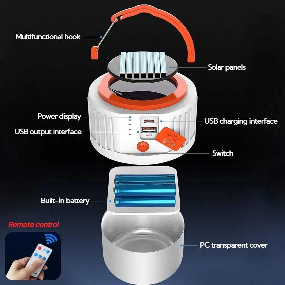 Teblint LED Camping Lantern Rechargeable with Power Bank - 5 Light Modes, Solar-Powered for Camping, Hiking, and Emergency - ClubOn