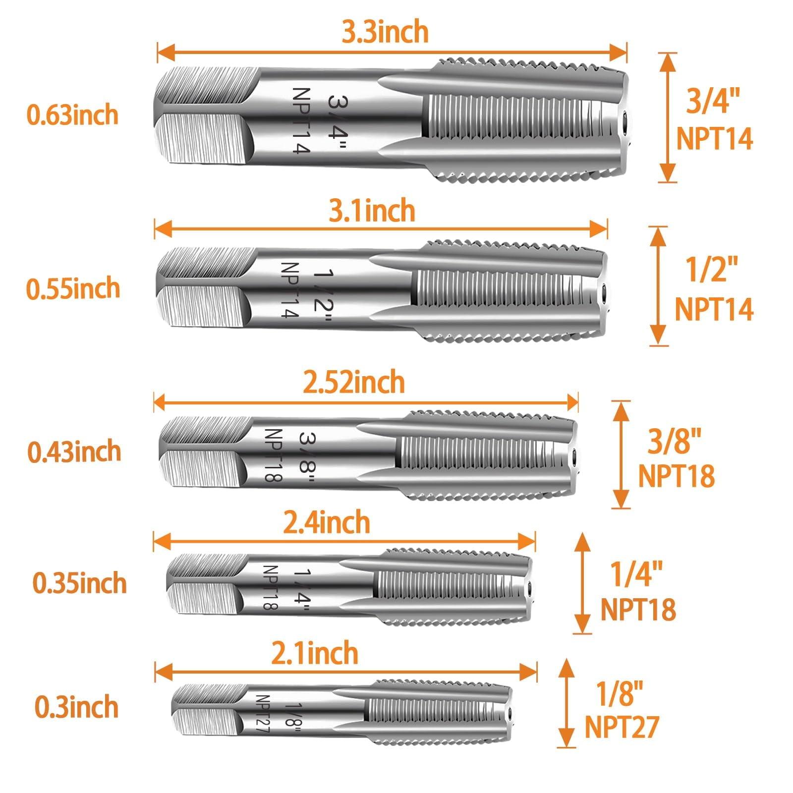 5-Piece NPT Pipe Tap Set – Precision Carbon Steel Taps for Clean Threads, Includes 3/4