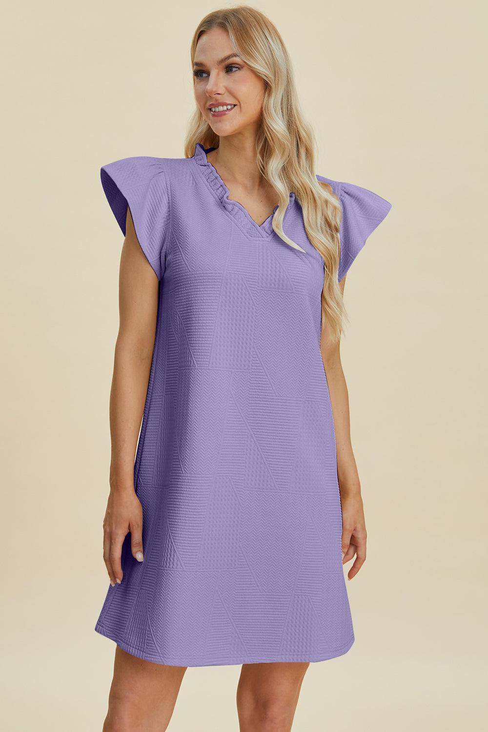 Double Take Full Size Ruffled V-Neck Cap Sleeve Dress - ClubOn