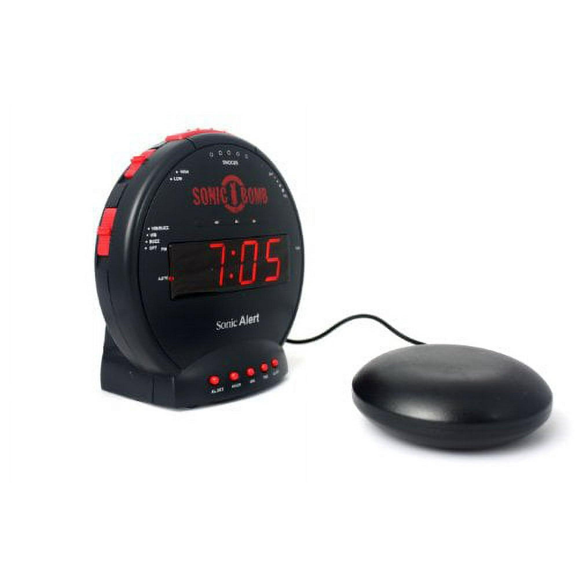 Sonic Alert Sonic Bomb Dual Alarm Clock with Bed Shaker Vibrator, Digital Display - Black & Red - ClubOn