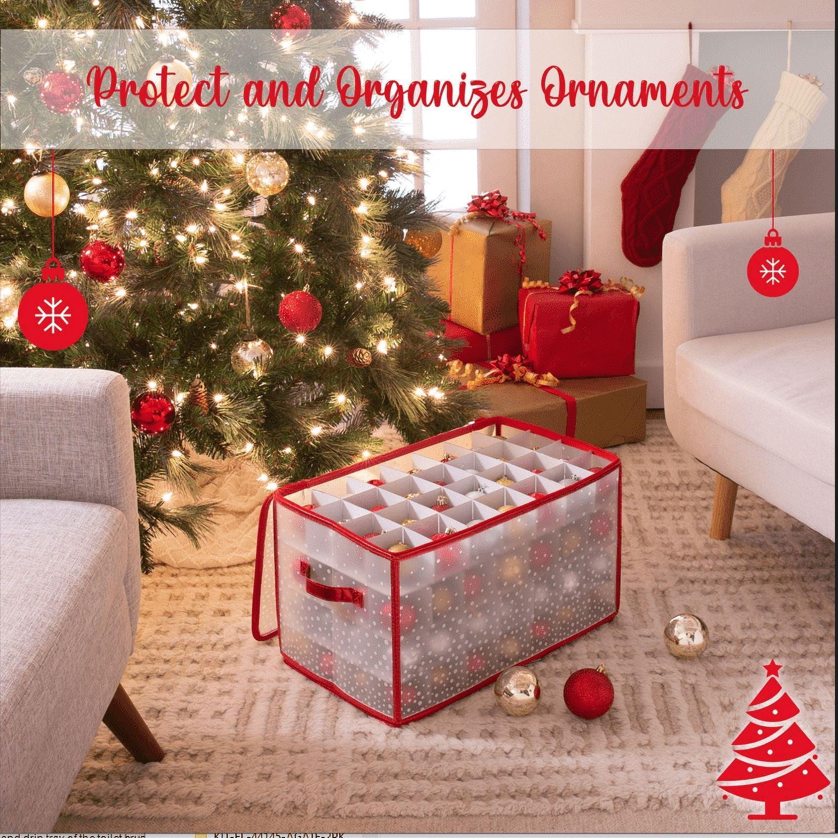 112-Count Plastic Ornament Organizer – Red Storage Box for Holiday Decorations - ClubOn
