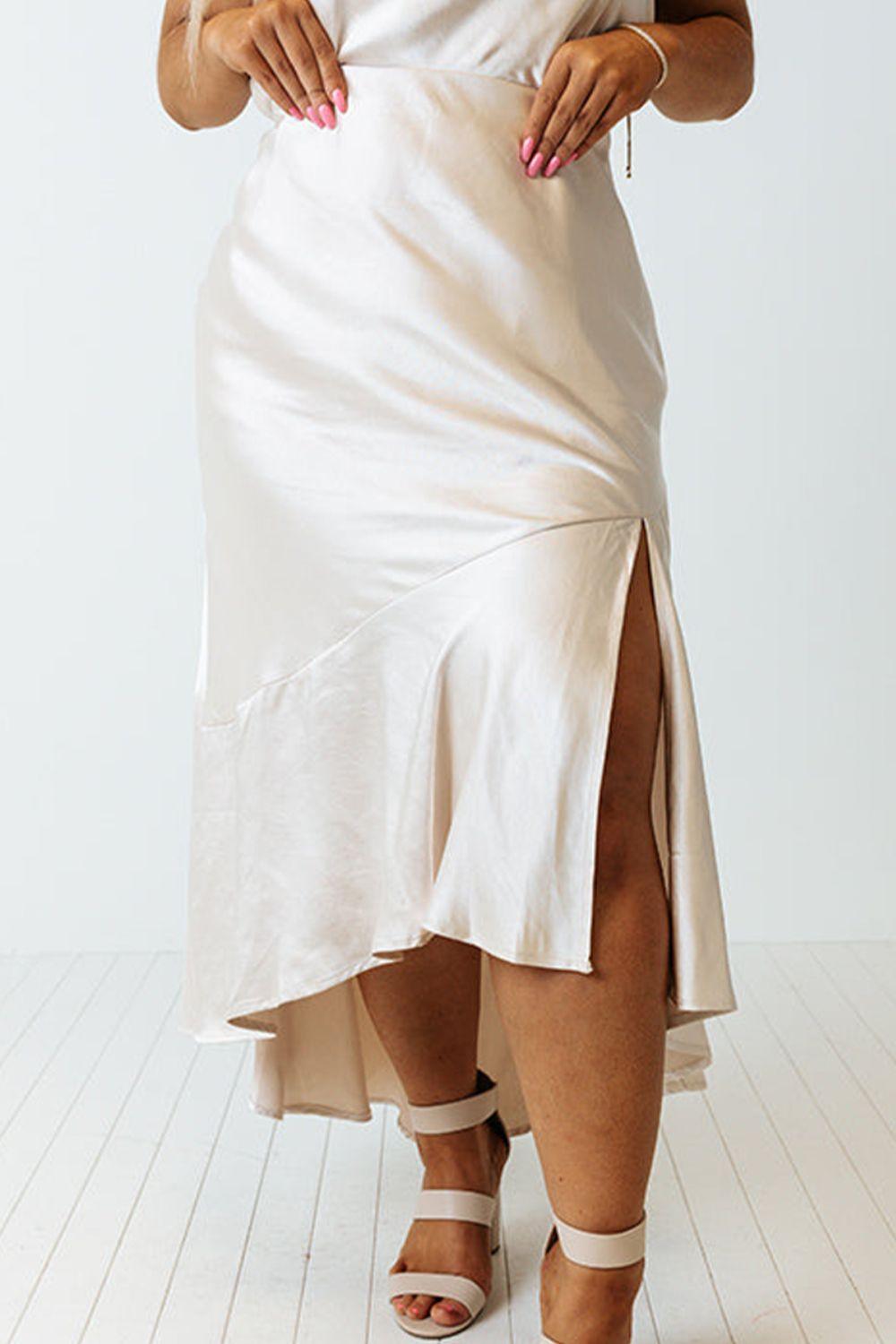 Plus Size Slit Ruffled Skirt - ClubOn
