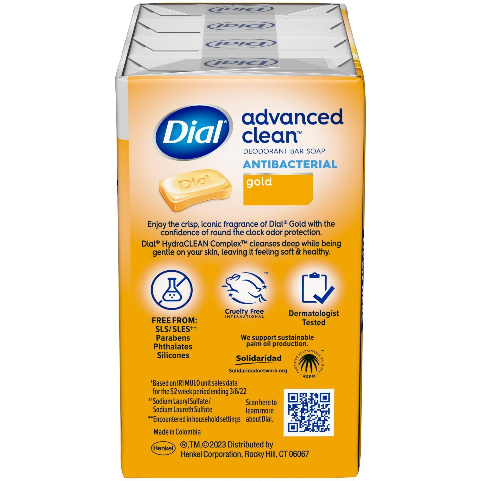 Dial Antibacterial Deodorant Bar Soap, Advanced Clean, Gold, 4 Bars (4 oz Each) - ClubOn