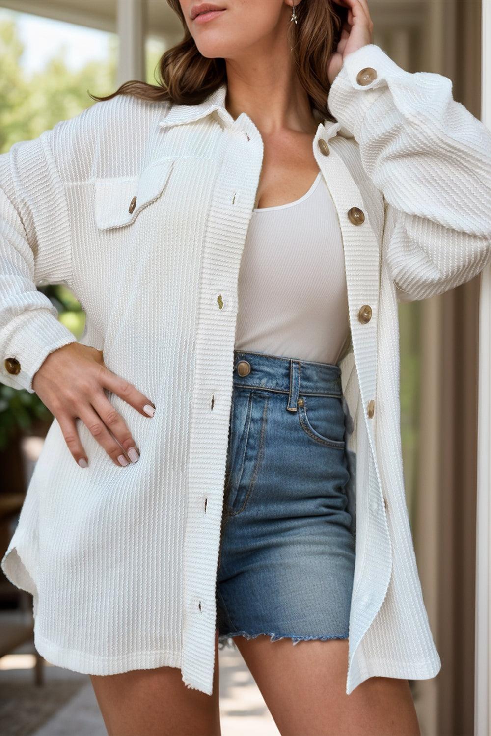Plus Size Button Up Long Sleeve Jacket - ClubOn