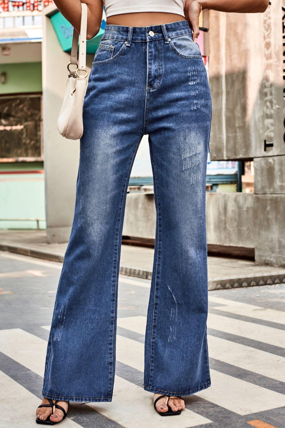 Buttoned Loose Fit Jeans with Pockets - ClubOn