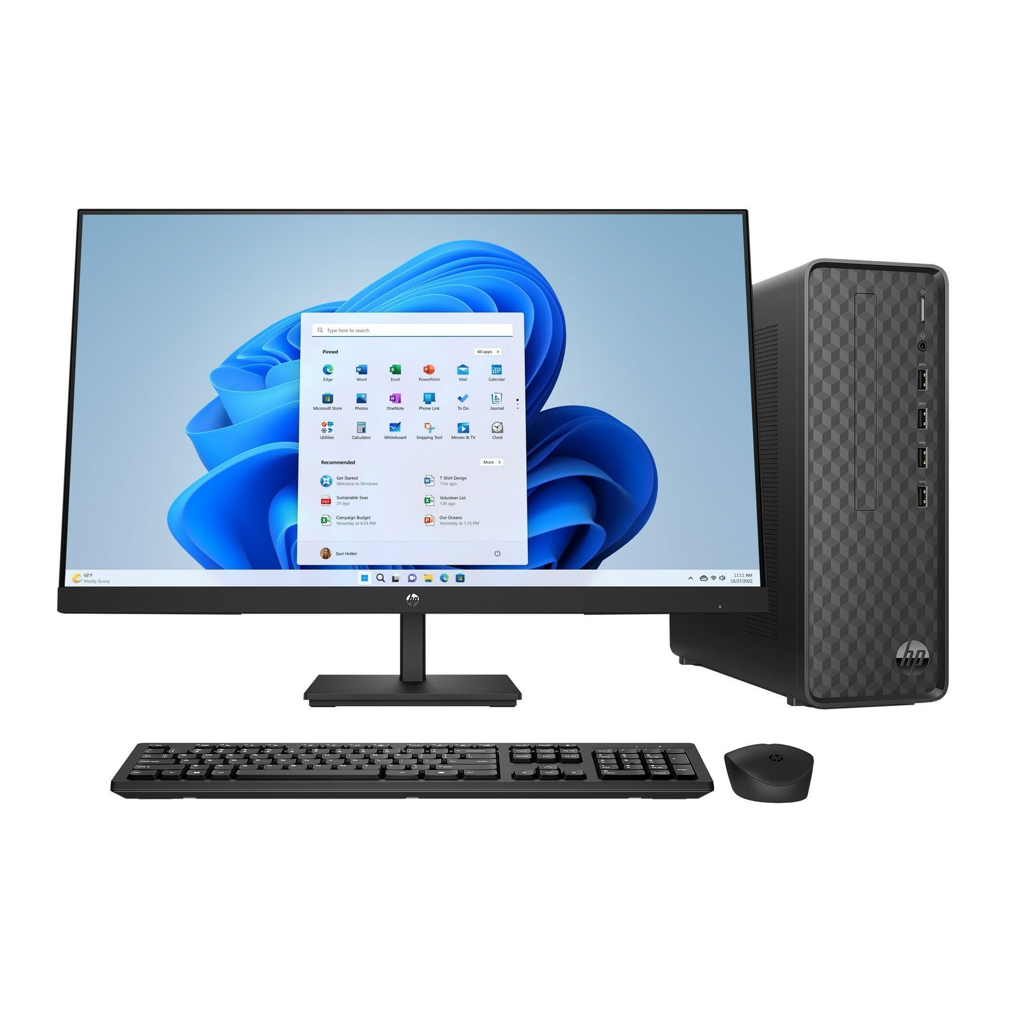 HP 27-inch Monitor & Slim Windows Desktop Bundle, Intel Core i3-12100, 8GB RAM, 512GB SSD, Black - ClubOn