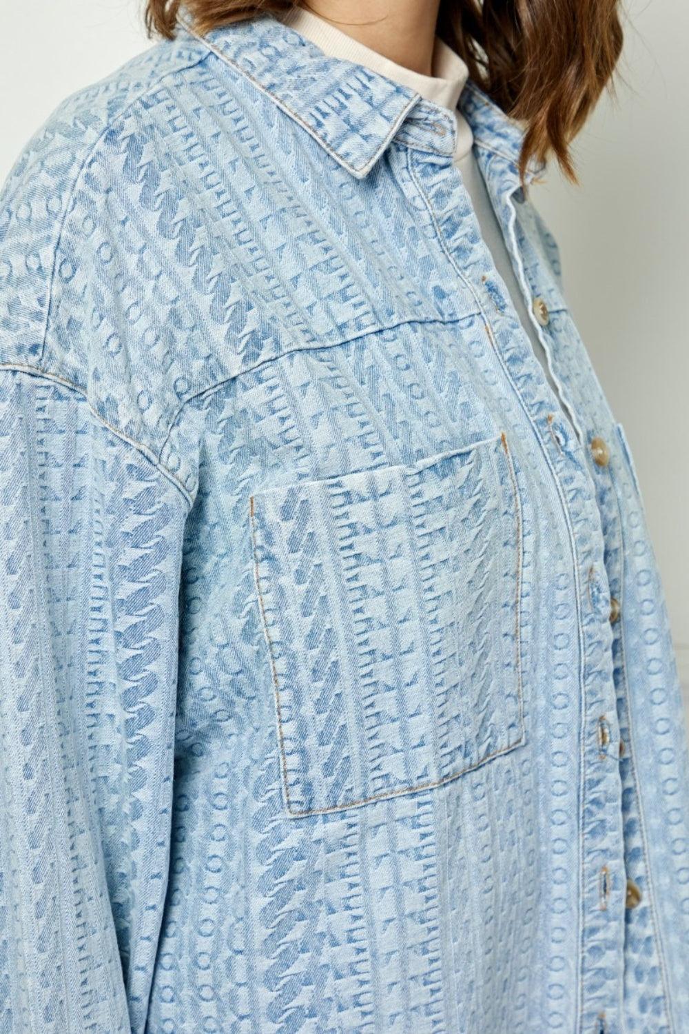 Veveret Button Up Dropped Shoulder Denim Top - ClubOn