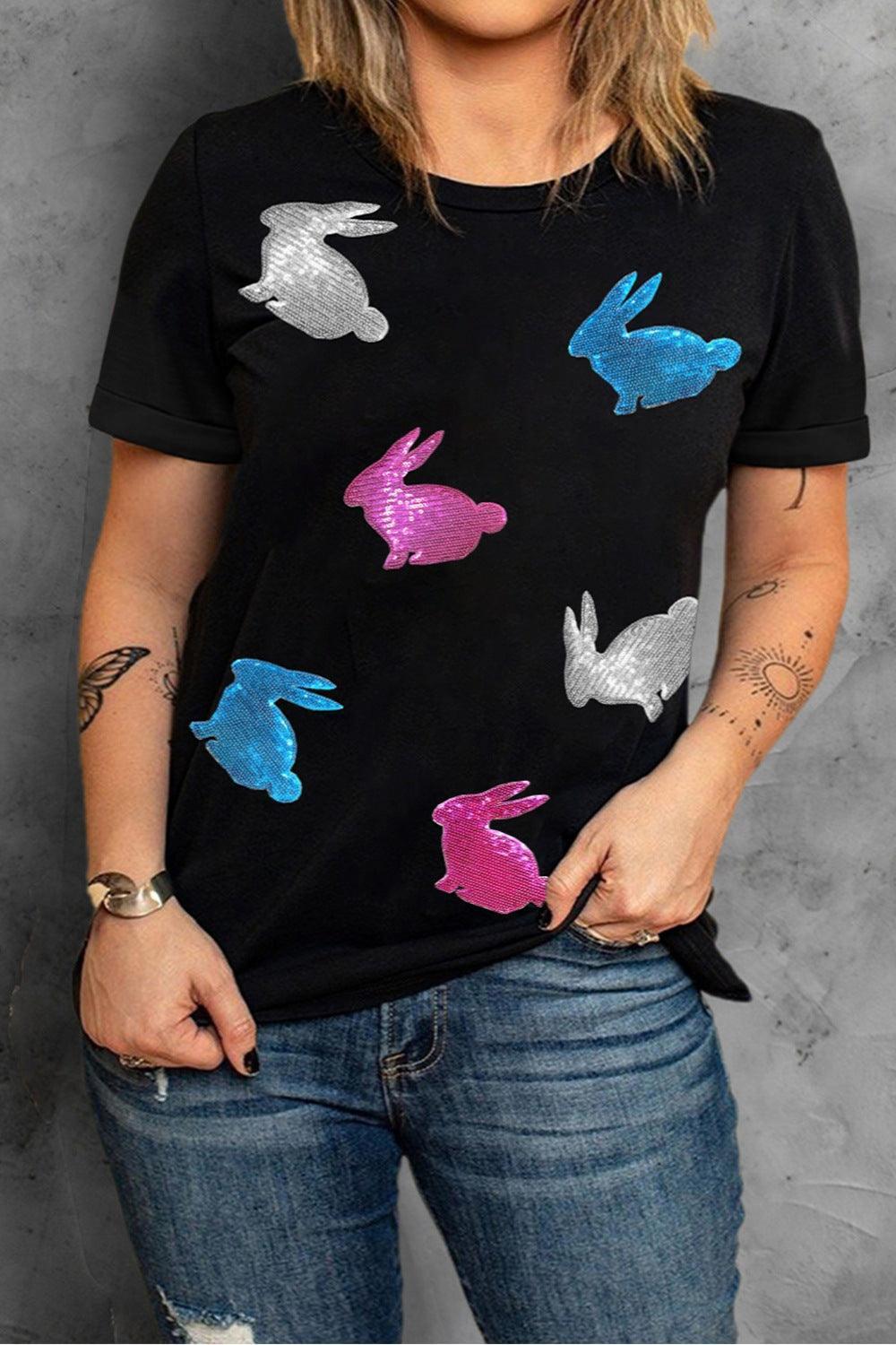 Plus Size Rabbit Round Neck Short Sleeve T-Shirt - ClubOn