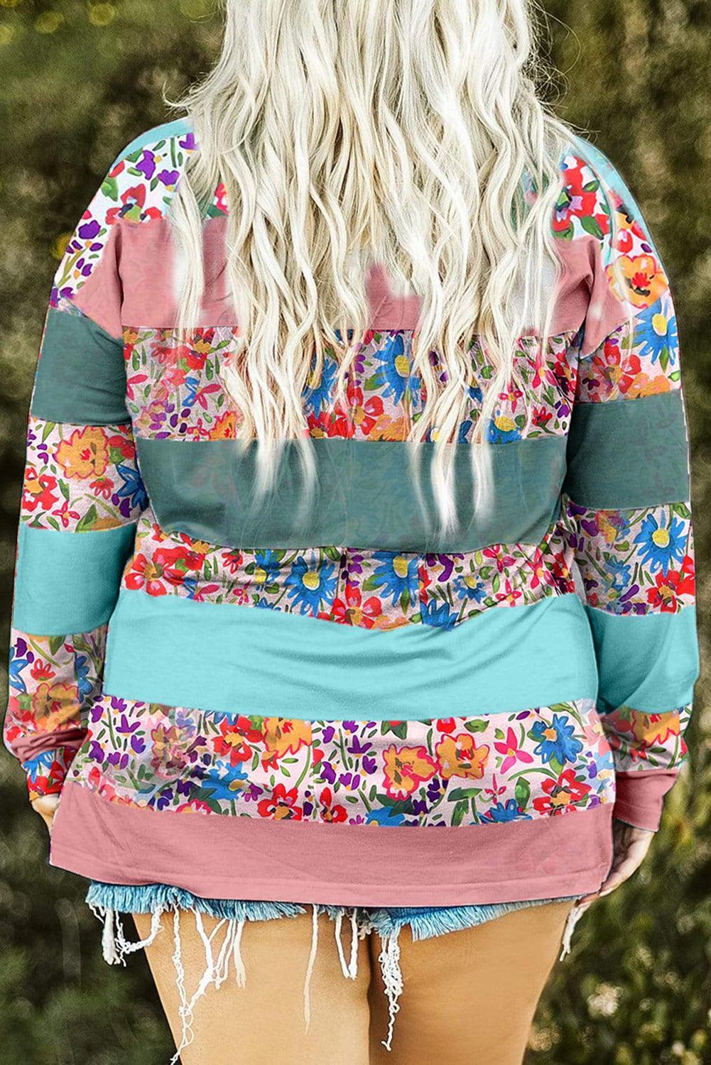 Plus Size Striped Slit Long Sleeve T-Shirt - ClubOn