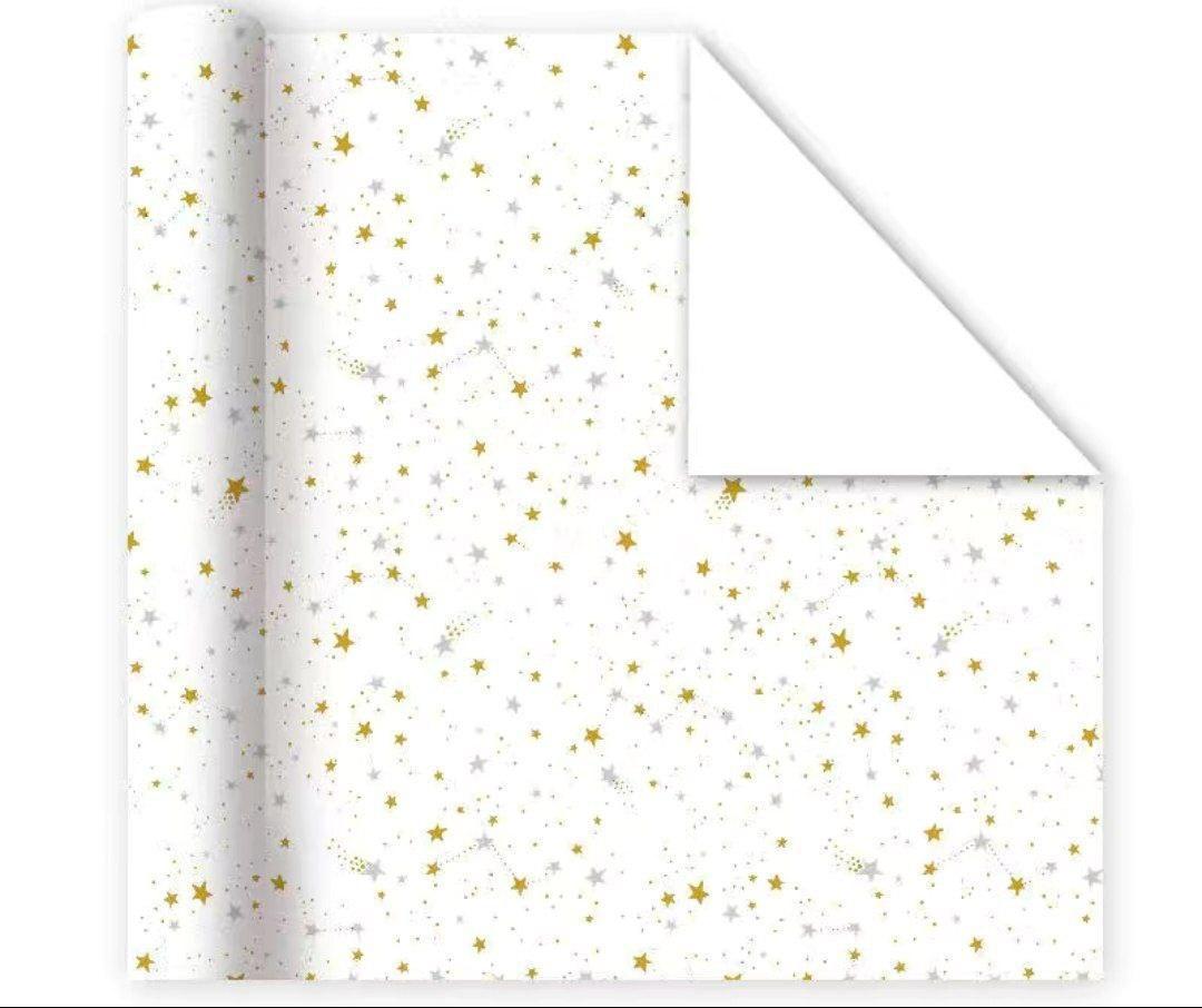 Star & Meteor Wrapping Paper with Gold & Silver Ribbon – Christmas Gift Wrap - ClubOn
