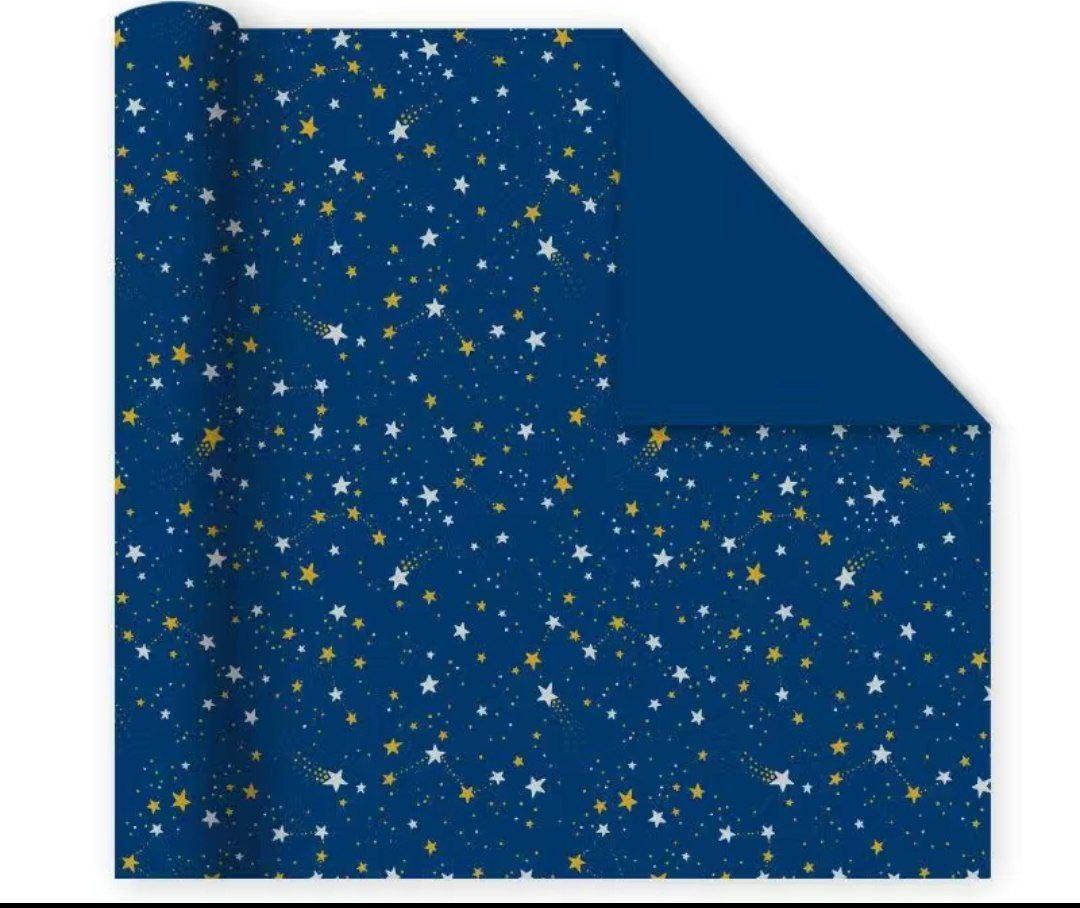 Star & Meteor Wrapping Paper with Gold & Silver Ribbon – Christmas Gift Wrap - ClubOn
