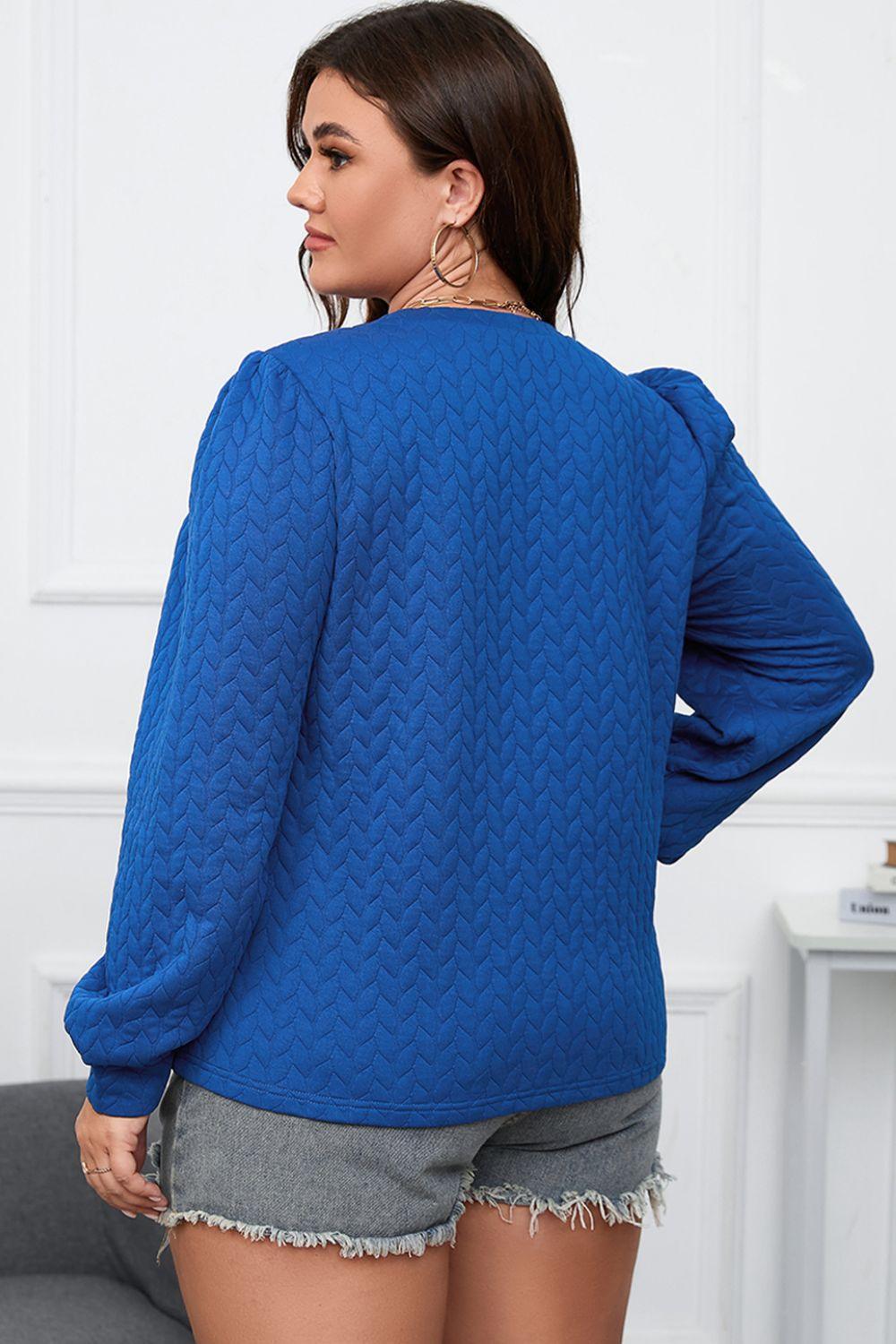 Plus Size Textured Round Neck Long Sleeve Top - ClubOn