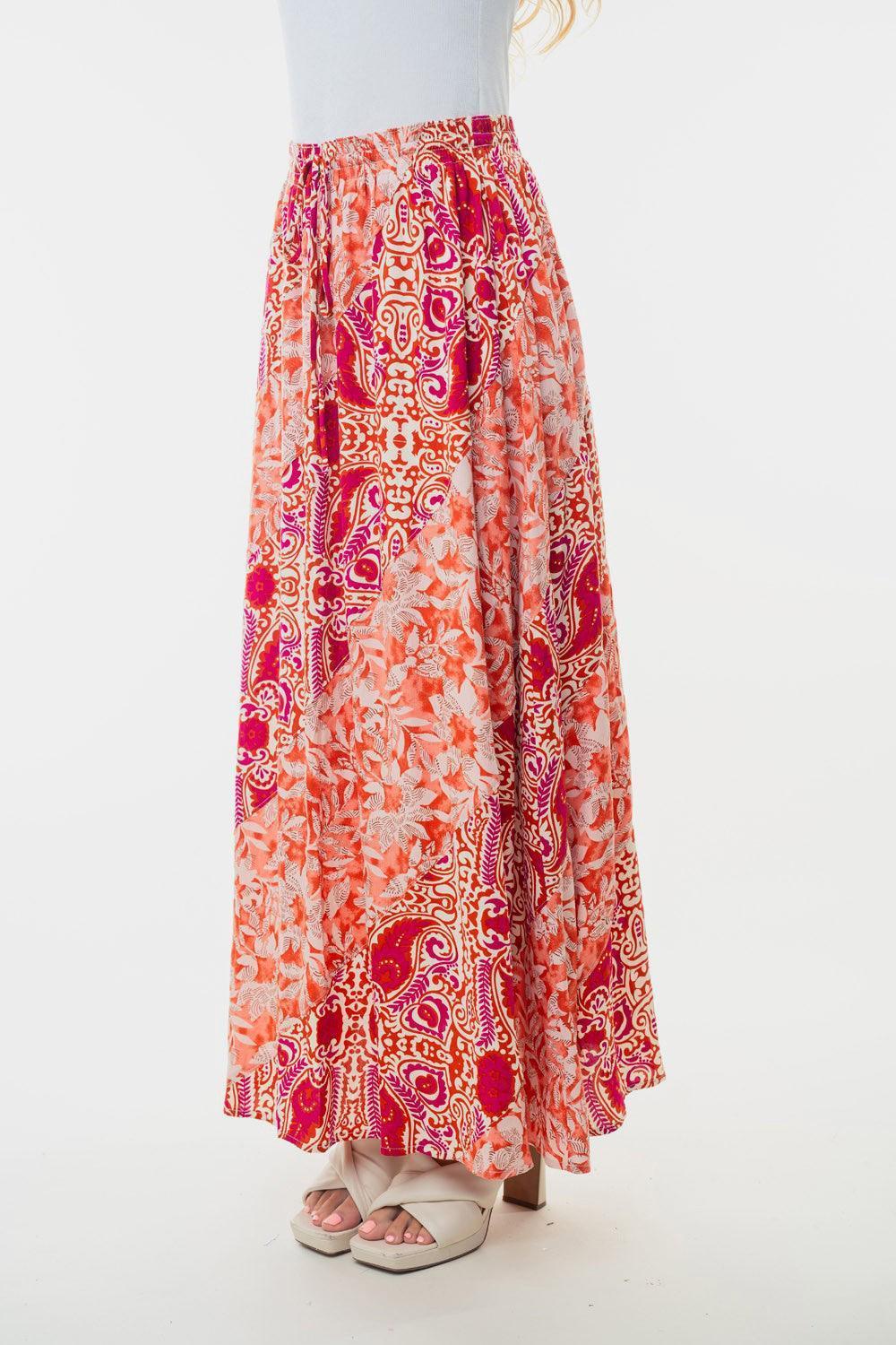 High-Waisted Floral Woven Skirt – Effortless Elegance - ClubOn