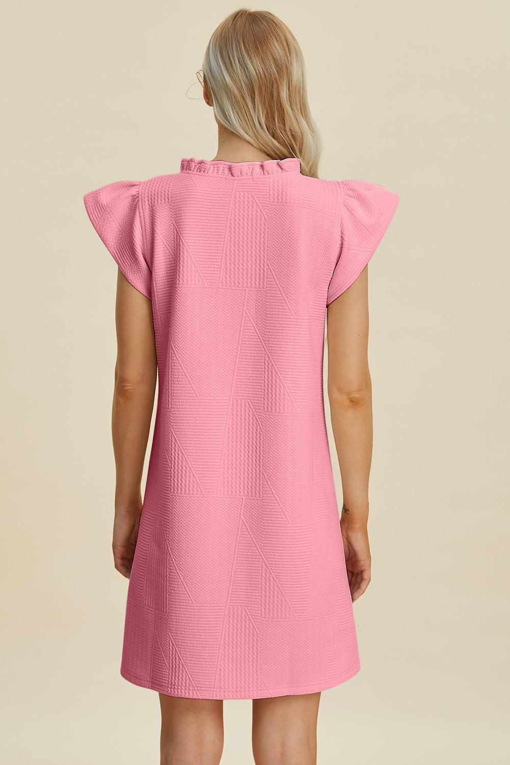 Double Take Full Size Ruffled V-Neck Cap Sleeve Dress - ClubOn