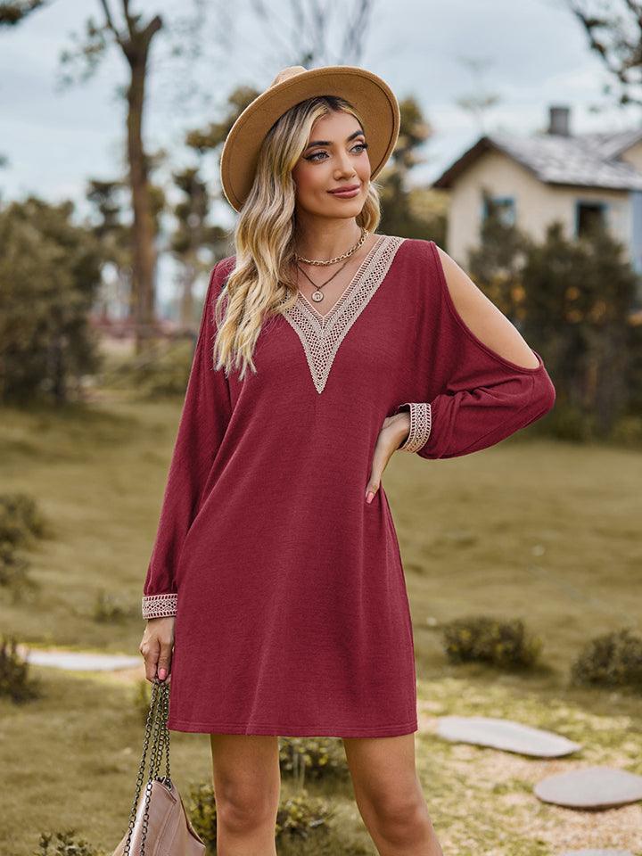 V-Neck Cutout Sleeve Mini Dress - ClubOn