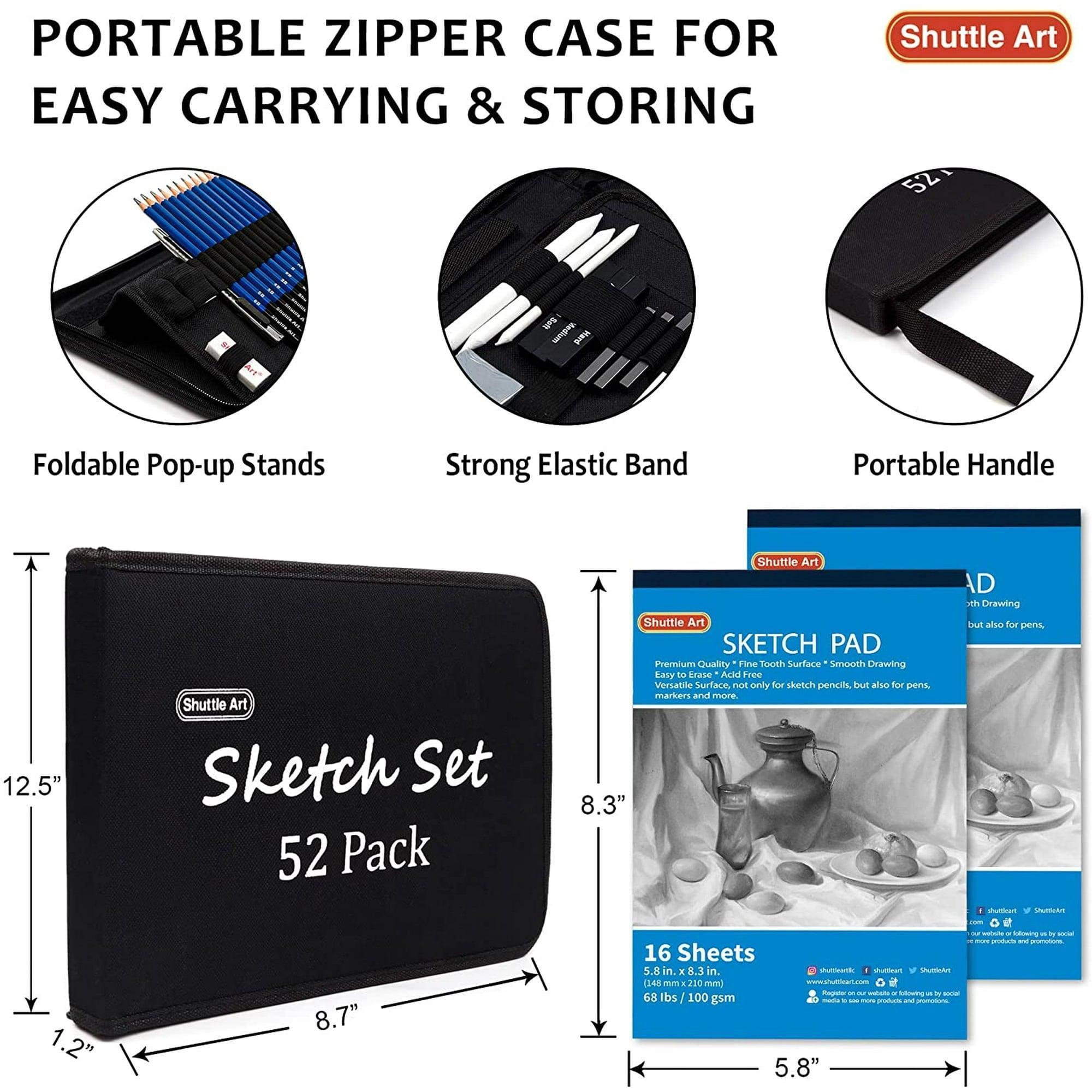 Drawing Pencils Set, 52 Pack Professional Sketch Pencils with Graphite, Charcoal Sticks, Sketch Book & Carry Case for Adults & Kids - ClubOn