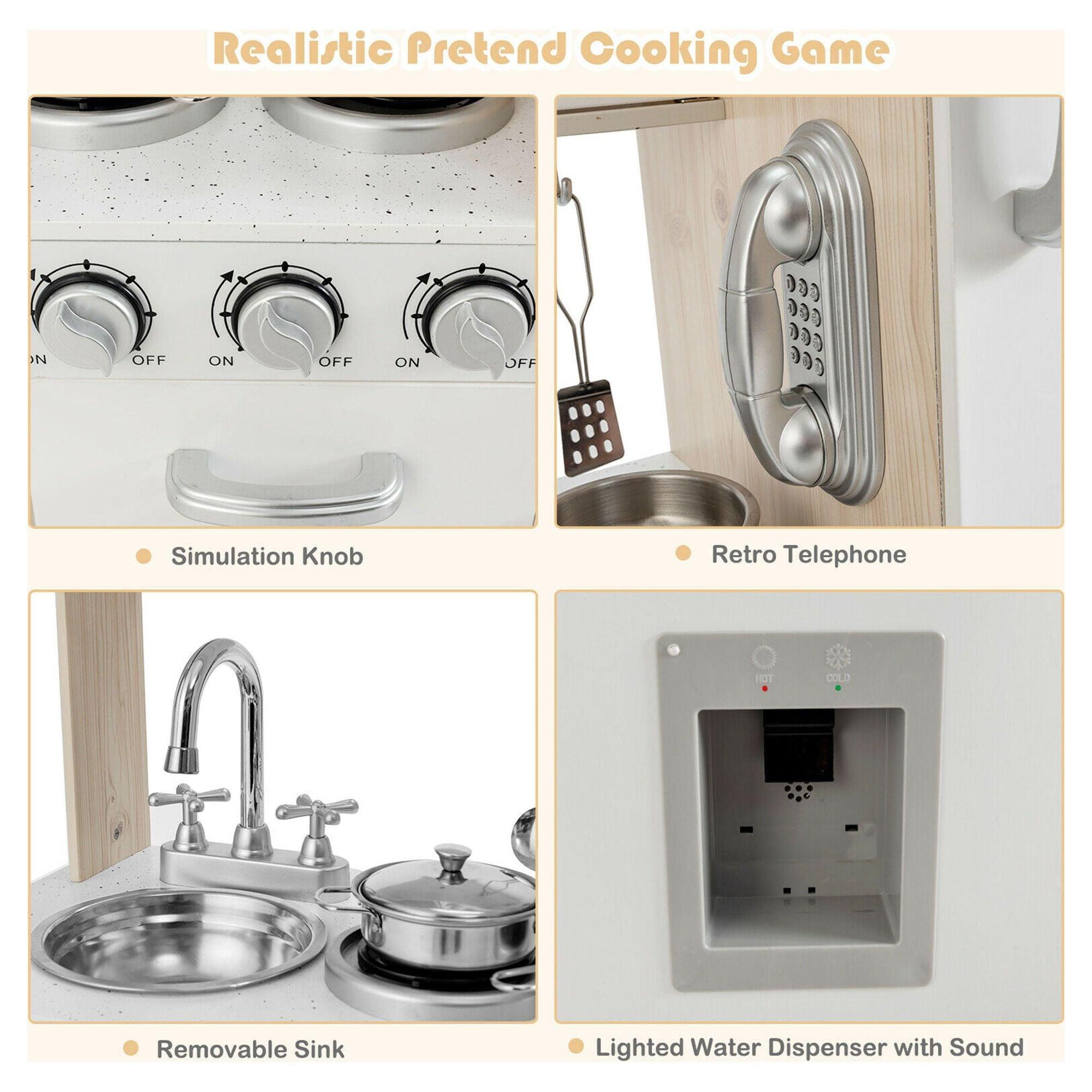 Gymax Vintage Play Kitchen Pretend Kids Cooking Playset with Water Dispense - ClubOn