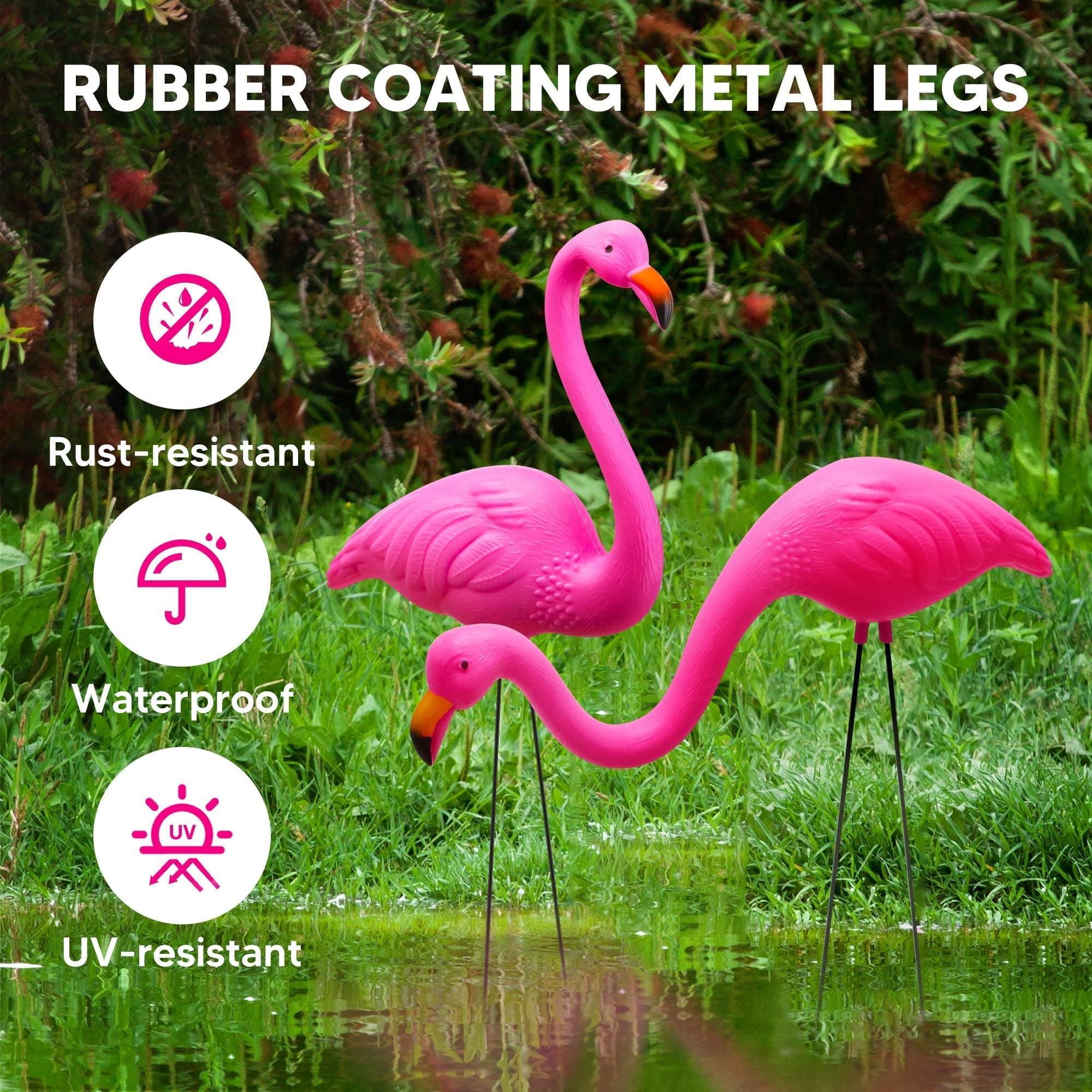 SYNCFUN 2-Pack Small Pink Flamingo – Outdoor Garden Decor, Luau Party Statue - ClubOn
