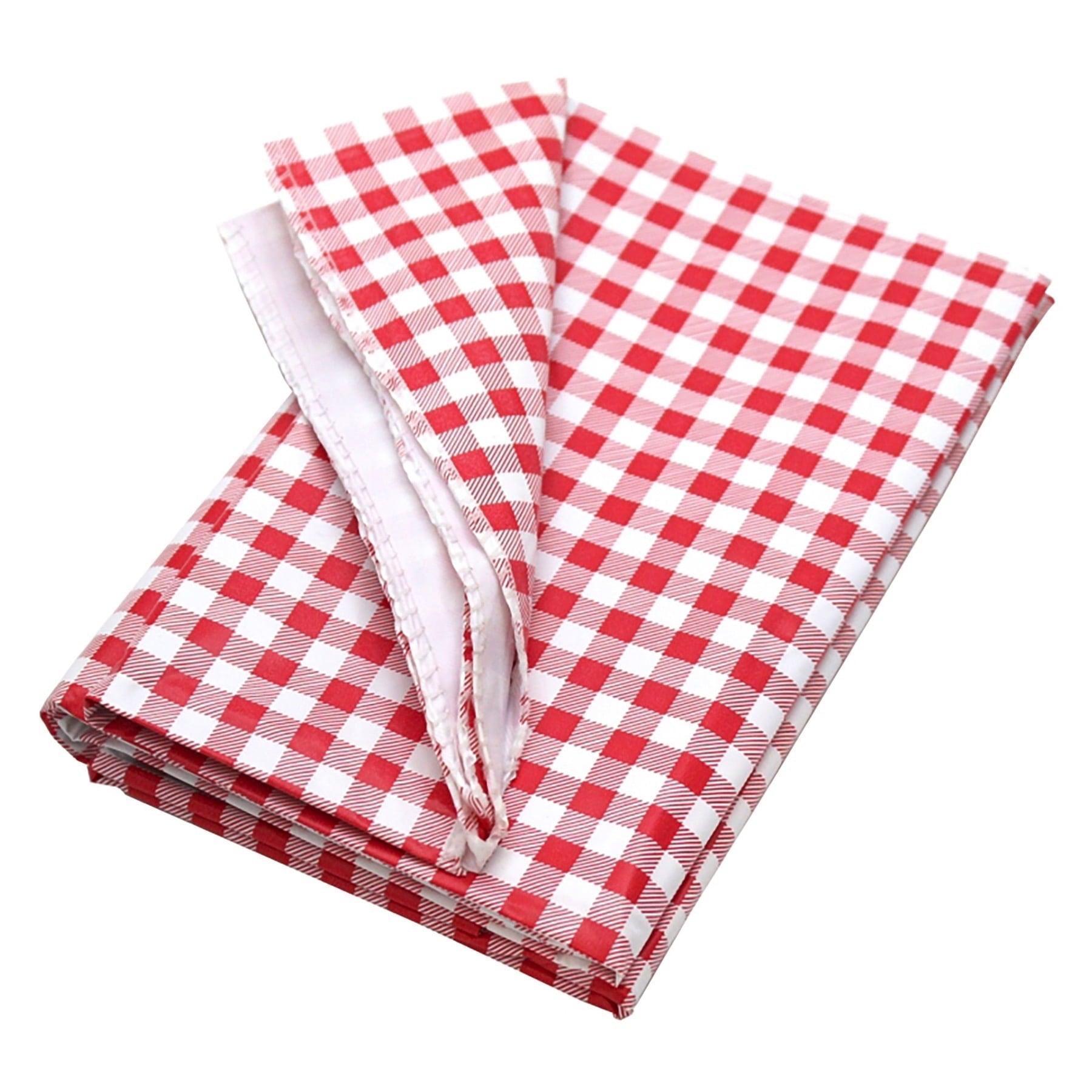 Coghlan's Picnic Combo Pack: Red & White Checkered Vinyl Tablecloth & 6 Stainless Steel Clamps (54” x 72”) - ClubOn